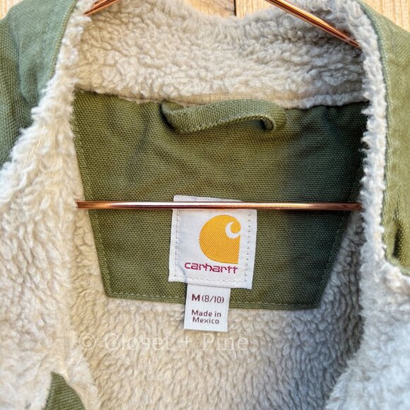Carhartt Sandstone Washed Duck Sherpa Lined Vest Size Medium Green - Picture 4 of 17